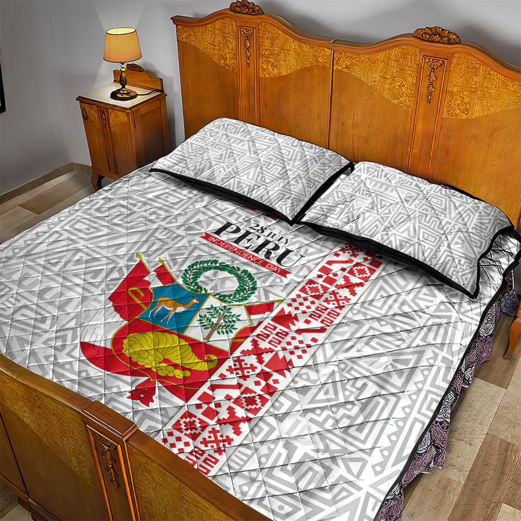 Peru Independence Day Quilt Bed Set Peruvian Flag Coat of Arms Inca Pattern