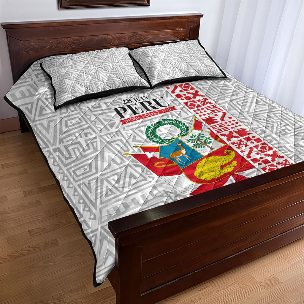Peru Independence Day Quilt Bed Set Peruvian Flag Coat of Arms Inca Pattern