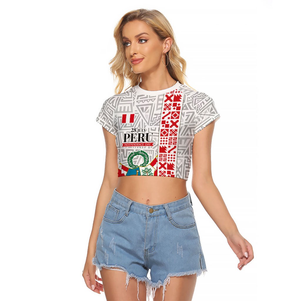 Peru Independence Day Raglan Cropped T Shirt Peruvian Flag Coat of Arms Inca Pattern