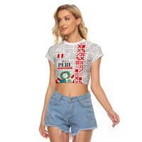 Peru Independence Day Raglan Cropped T Shirt Peruvian Flag Coat of Arms Inca Pattern
