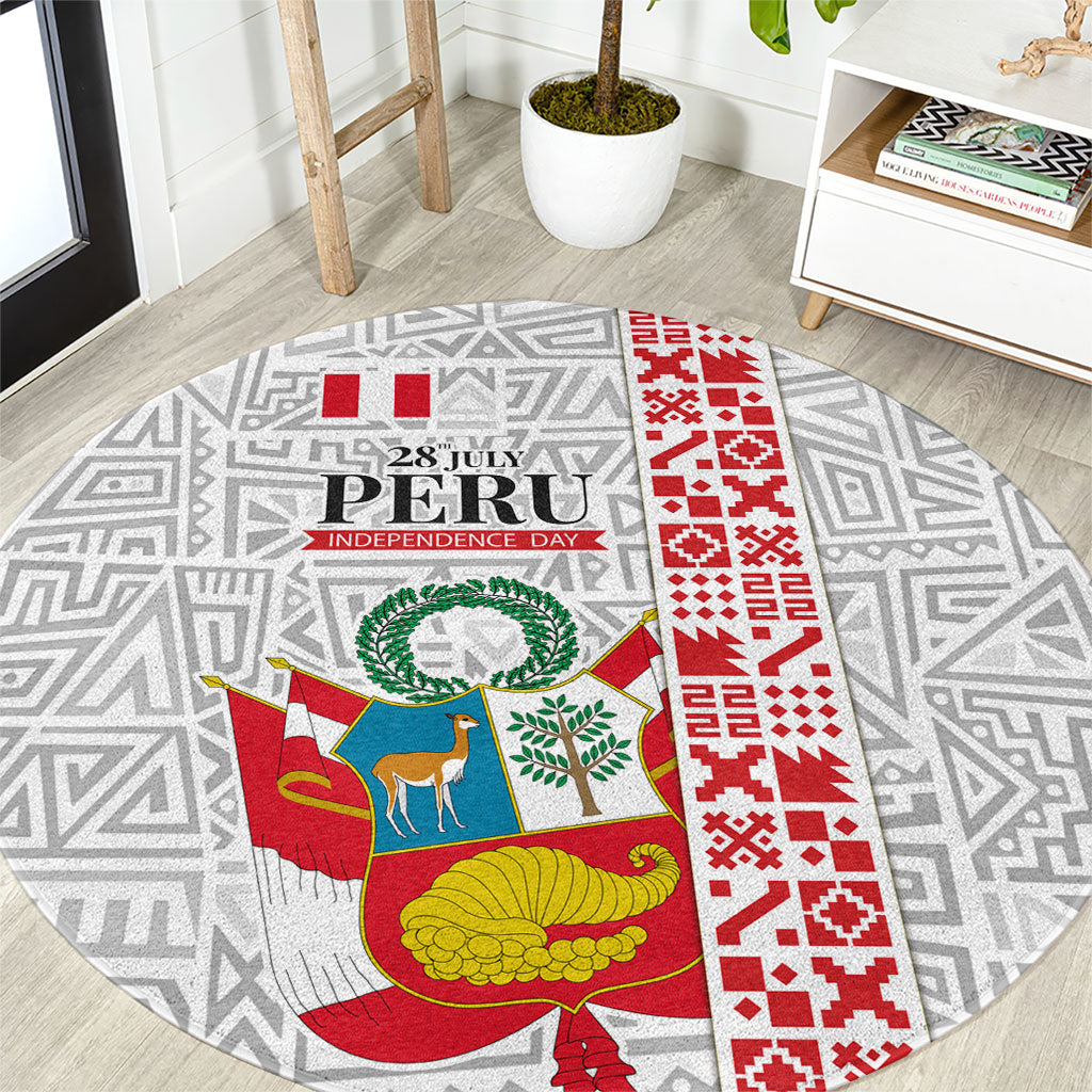 Peru Independence Day Round Carpet Peruvian Flag Coat of Arms Inca Pattern