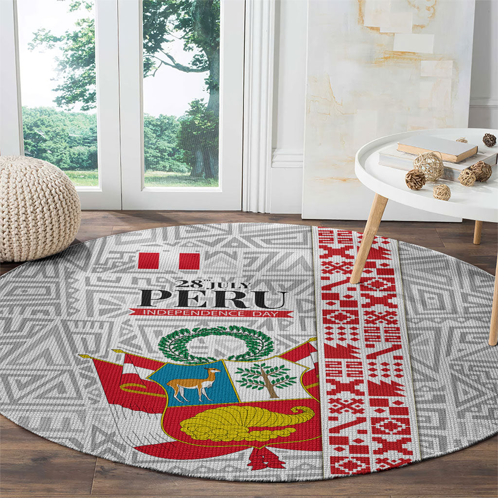 Peru Independence Day Round Carpet Peruvian Flag Coat of Arms Inca Pattern