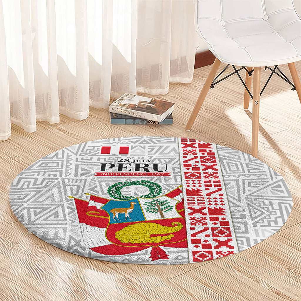 Peru Independence Day Round Carpet Peruvian Flag Coat of Arms Inca Pattern