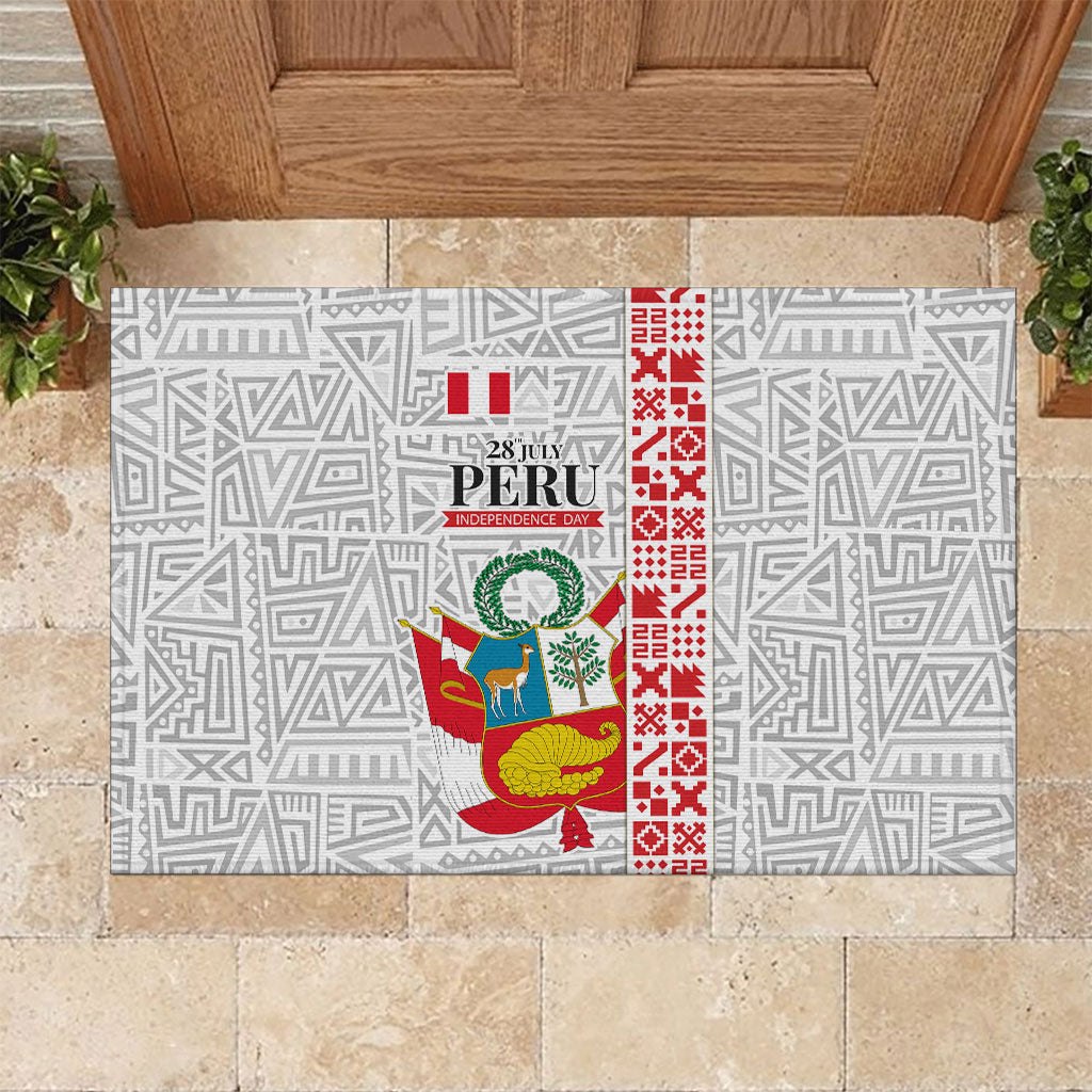 Peru Independence Day Rubber Doormat Peruvian Flag Coat of Arms Inca Pattern