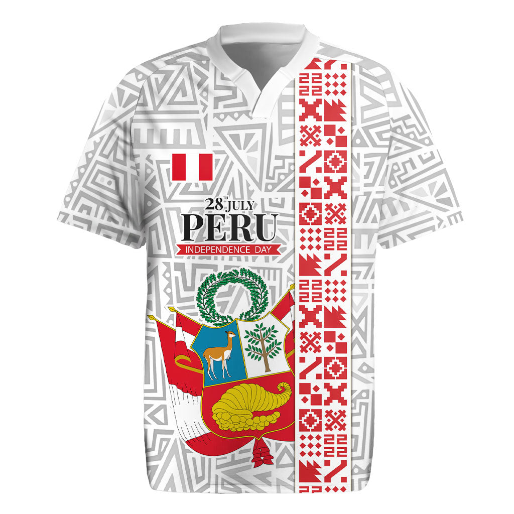 Peru Independence Day Rugby Jersey Peruvian Flag Coat of Arms Inca Pattern