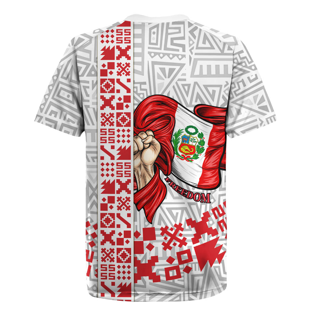 Peru Independence Day Rugby Jersey Peruvian Flag Coat of Arms Inca Pattern