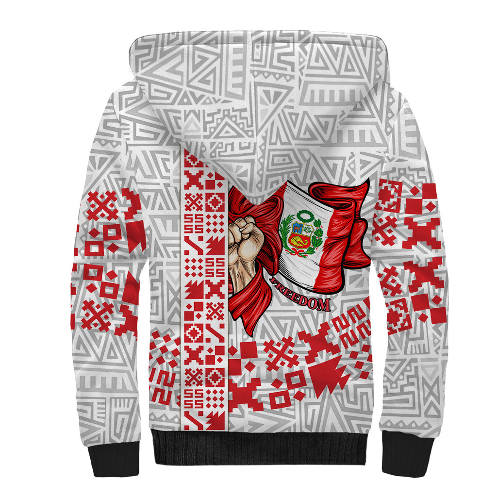 Peru Independence Day Sherpa Hoodie Peruvian Flag Coat of Arms Inca Pattern