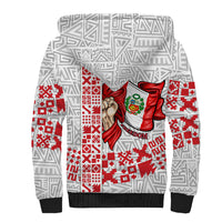 Peru Independence Day Sherpa Hoodie Peruvian Flag Coat of Arms Inca Pattern