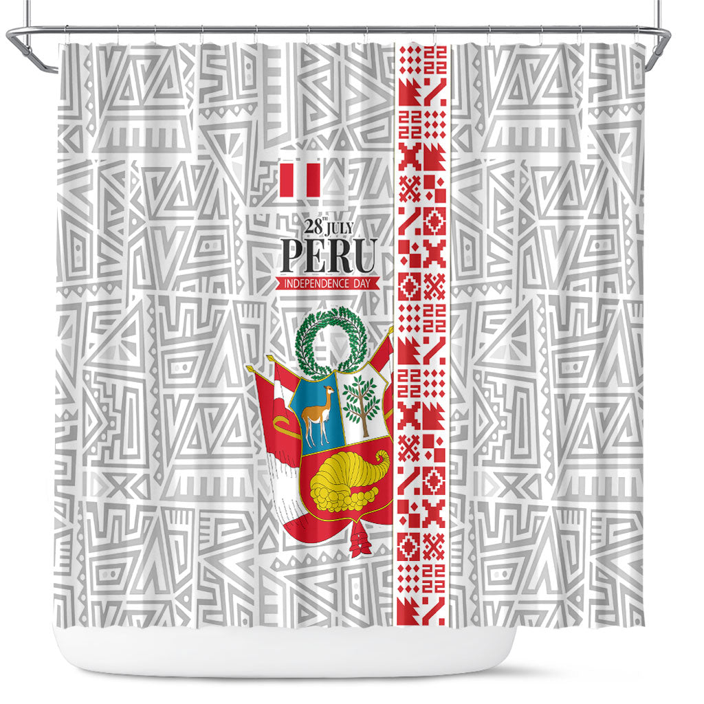 Peru Independence Day Shower Curtain Peruvian Flag Coat of Arms Inca Pattern