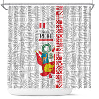 Peru Independence Day Shower Curtain Peruvian Flag Coat of Arms Inca Pattern