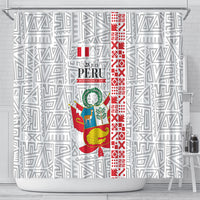 Peru Independence Day Shower Curtain Peruvian Flag Coat of Arms Inca Pattern