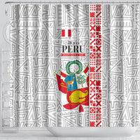 Peru Independence Day Shower Curtain Peruvian Flag Coat of Arms Inca Pattern