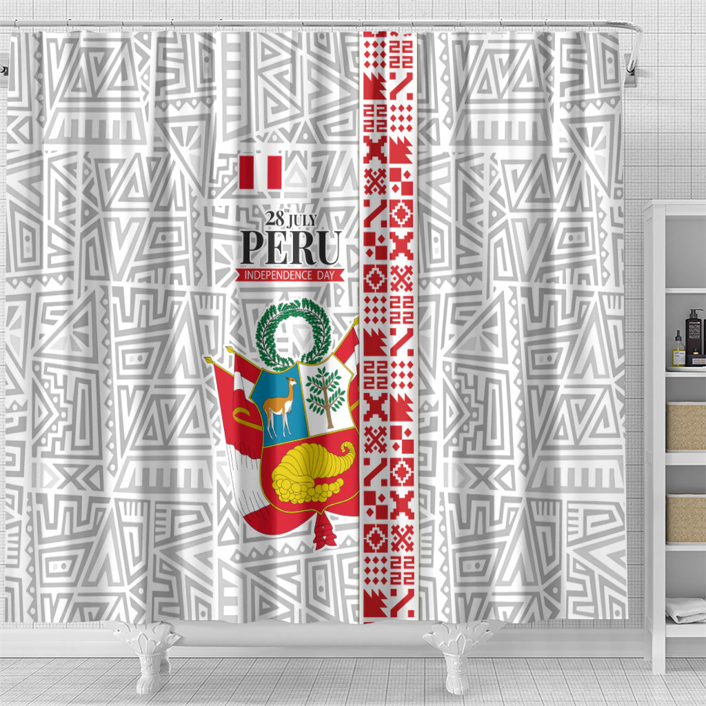 Peru Independence Day Shower Curtain Peruvian Flag Coat of Arms Inca Pattern