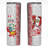 Peru Independence Day Skinny Tumbler Peruvian Flag Coat of Arms Inca Pattern