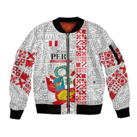 Peru Independence Day Sleeve Zip Bomber Jacket Peruvian Flag Coat of Arms Inca Pattern