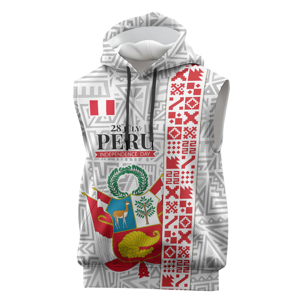 Peru Independence Day Sleeveless Hoodie Peruvian Flag Coat of Arms Inca Pattern