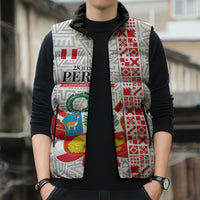 Peru Independence Day Sleeveless Puffer Jacket Peruvian Flag Coat of Arms Inca Pattern