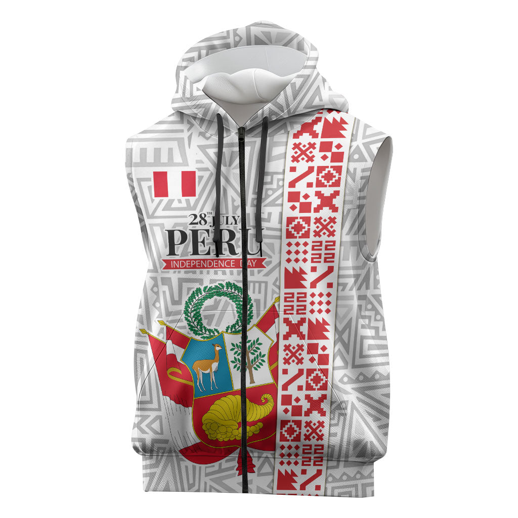 Peru Independence Day Sleeveless Zip Hoodie Peruvian Flag Coat of Arms Inca Pattern