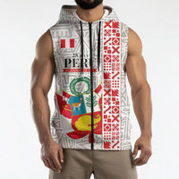 Peru Independence Day Sleeveless Zip Hoodie Peruvian Flag Coat of Arms Inca Pattern