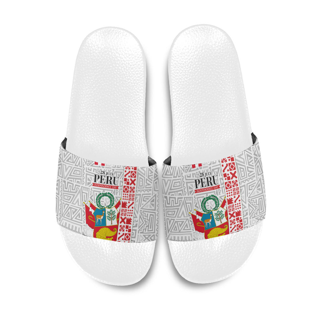 Peru Independence Day Slide Sandals Peruvian Flag Coat of Arms Inca Pattern