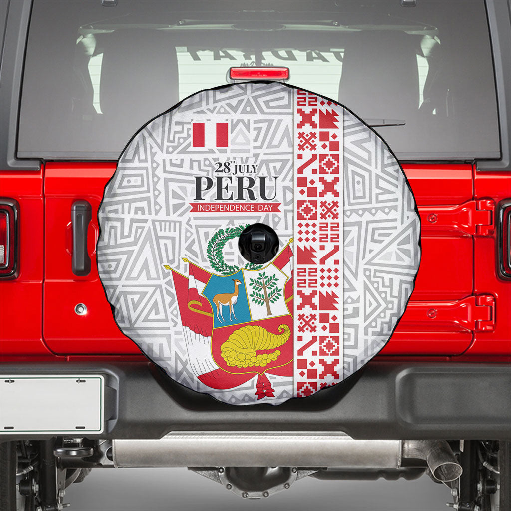 Peru Independence Day Spare Tire Cover Peruvian Flag Coat of Arms Inca Pattern