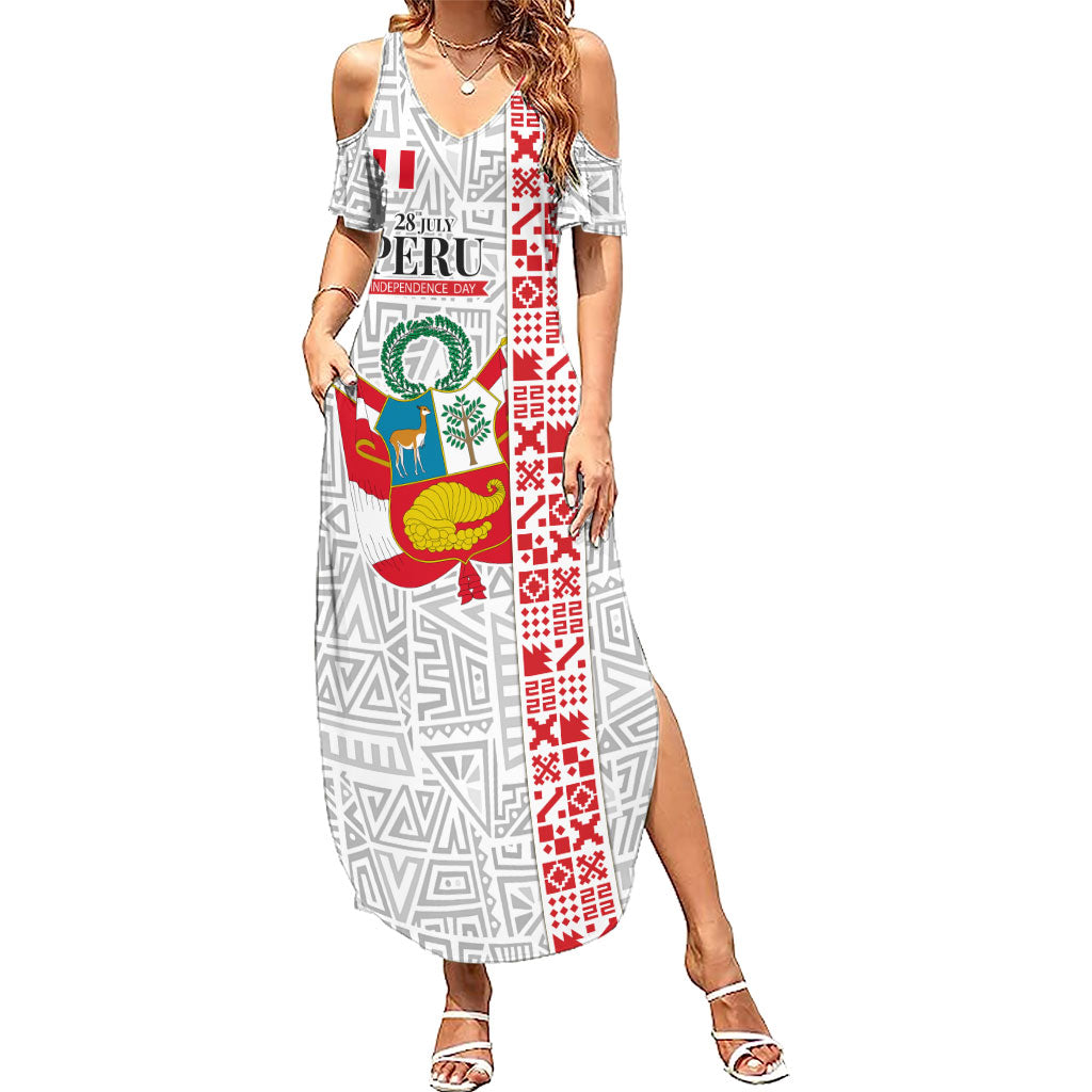 Peru Independence Day Summer Maxi Dress Peruvian Flag Coat of Arms Inca Pattern