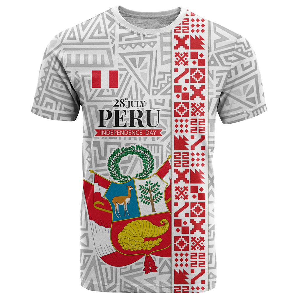 Peru Independence Day T Shirt Peruvian Flag Coat of Arms Inca Pattern