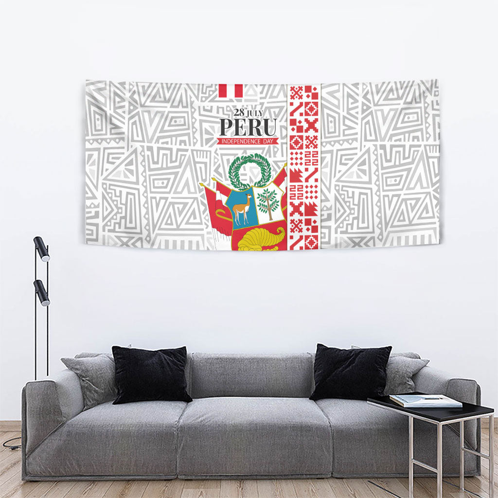 Peru Independence Day Tapestry Peruvian Flag Coat of Arms Inca Pattern