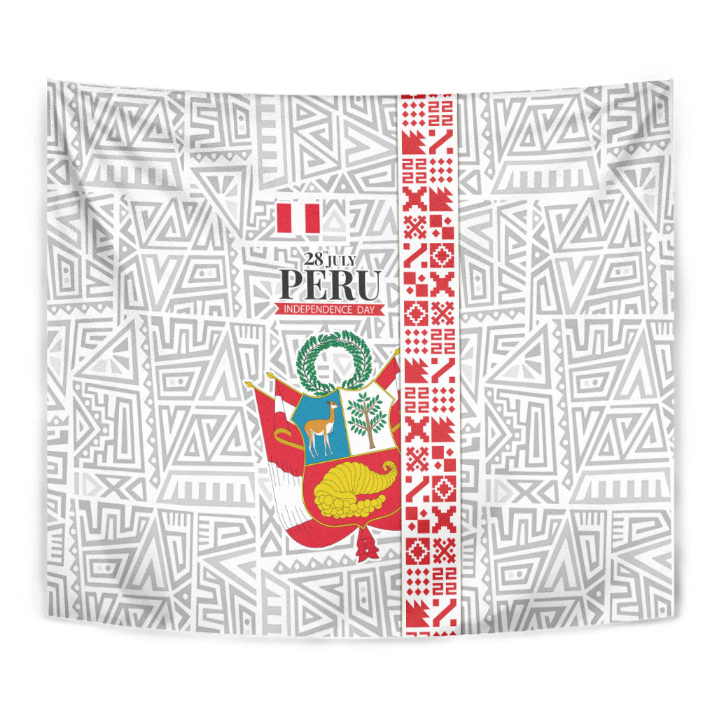 Peru Independence Day Tapestry Peruvian Flag Coat of Arms Inca Pattern