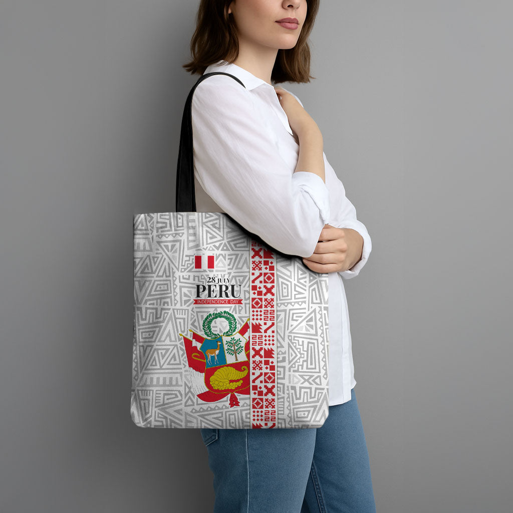 Peru Independence Day Tote Bag Peruvian Flag Coat of Arms Inca Pattern