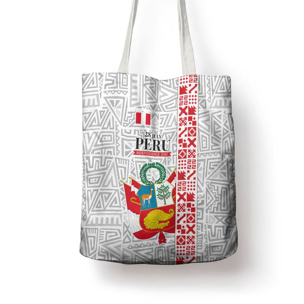 Peru Independence Day Tote Bag Peruvian Flag Coat of Arms Inca Pattern