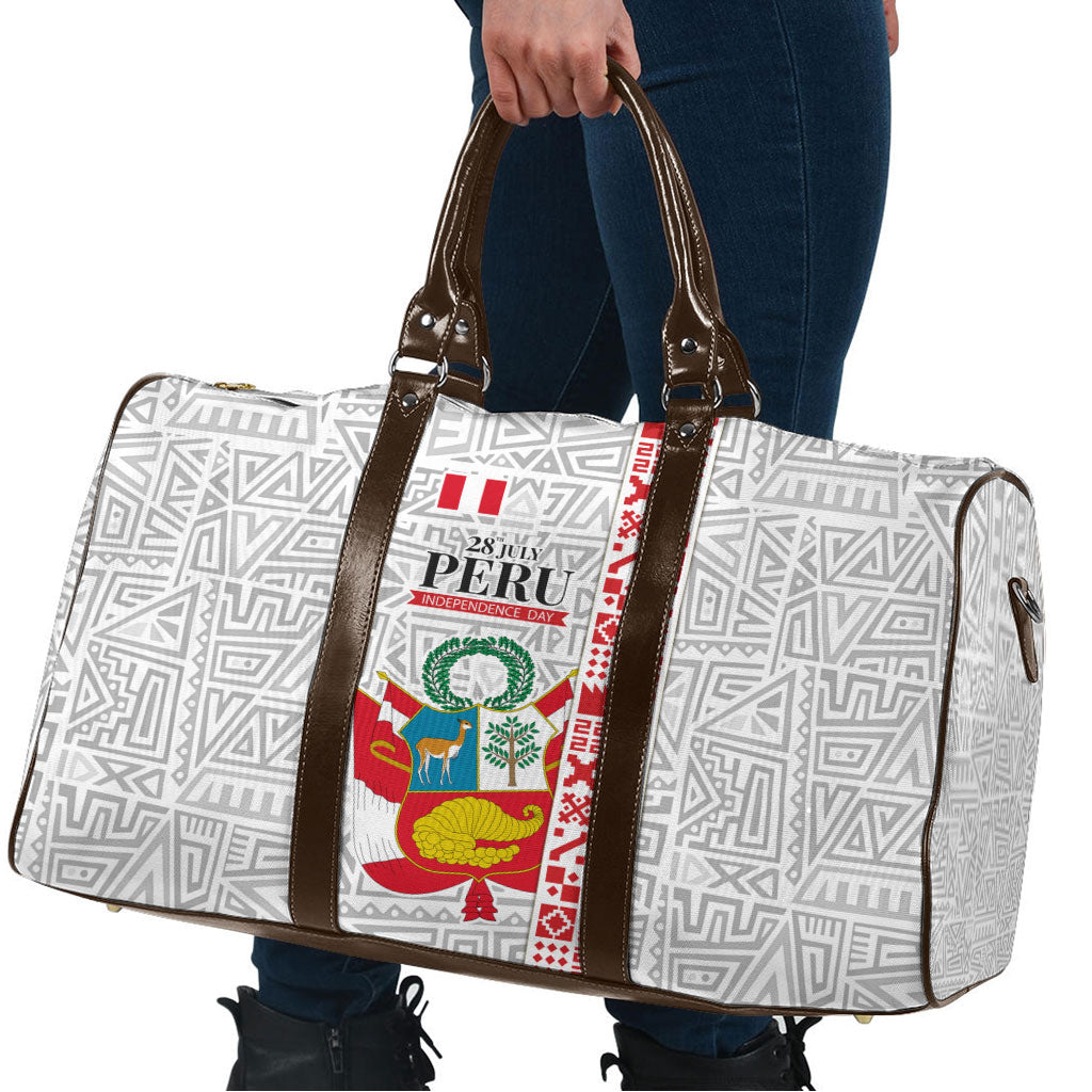 Peru Independence Day Travel Bag Peruvian Flag Coat of Arms Inca Pattern