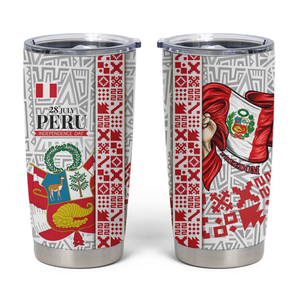 Peru Independence Day Tumbler Cup Peruvian Flag Coat of Arms Inca Pattern