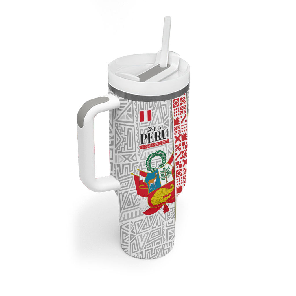 Peru Independence Day Tumbler With Handle Peruvian Flag Coat of Arms Inca Pattern