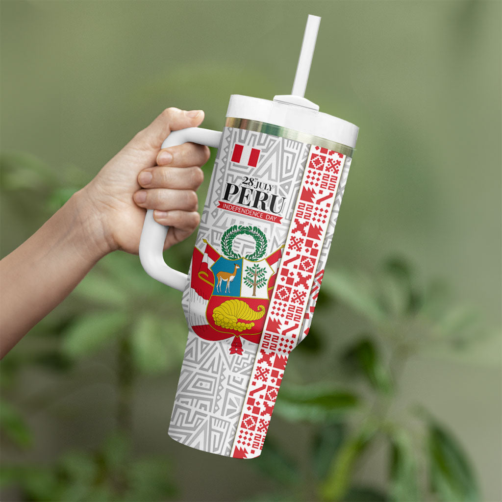 Peru Independence Day Tumbler With Handle Peruvian Flag Coat of Arms Inca Pattern