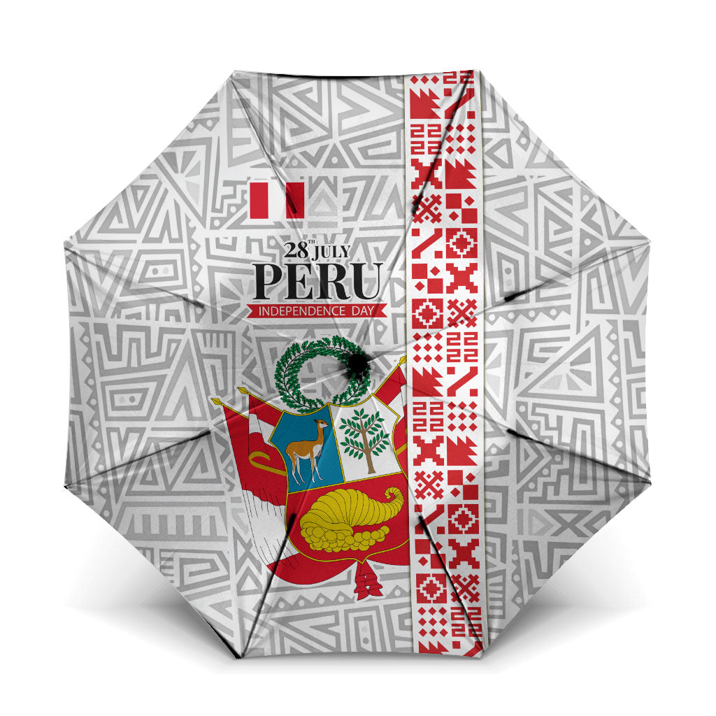 Peru Independence Day Umbrella Peruvian Flag Coat of Arms Inca Pattern