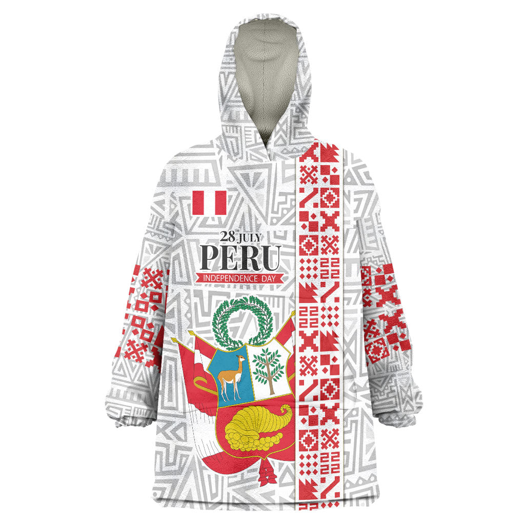 Peru Independence Day Wearable Blanket Hoodie Peruvian Flag Coat of Arms Inca Pattern