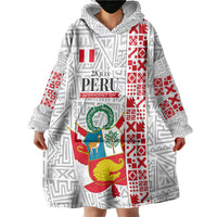 Peru Independence Day Wearable Blanket Hoodie Peruvian Flag Coat of Arms Inca Pattern