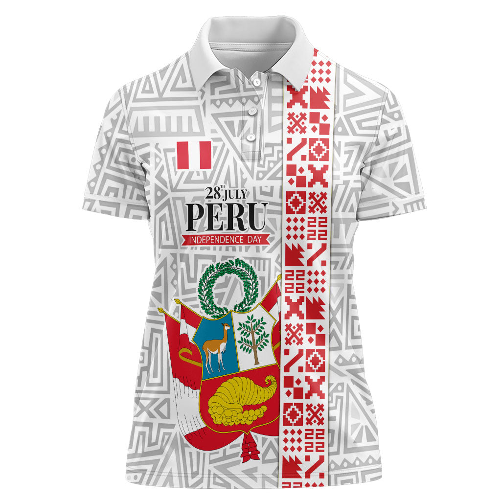 Peru Independence Day Women Polo Shirt Peruvian Flag Coat of Arms Inca Pattern