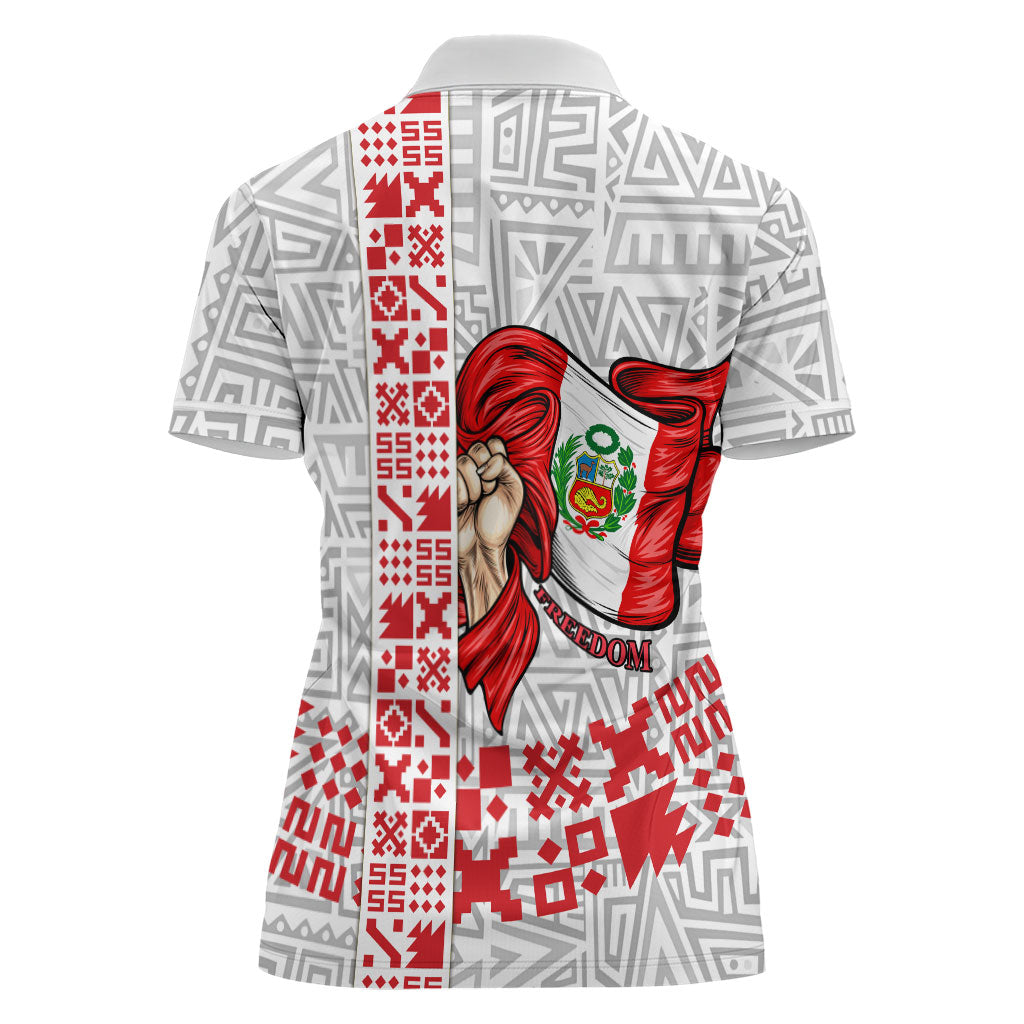 Peru Independence Day Women Polo Shirt Peruvian Flag Coat of Arms Inca Pattern