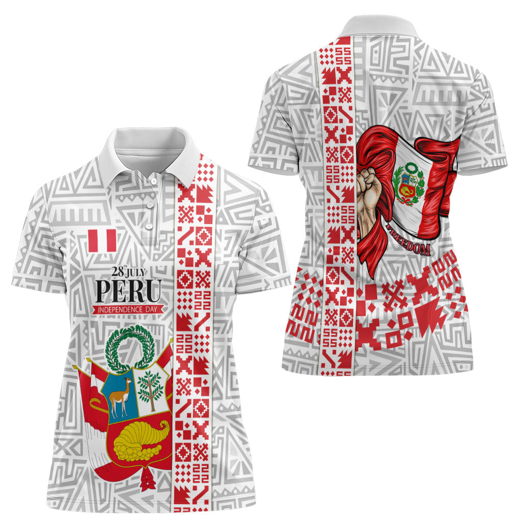 Peru Independence Day Women Polo Shirt Peruvian Flag Coat of Arms Inca Pattern