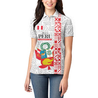 Peru Independence Day Women Polo Shirt Peruvian Flag Coat of Arms Inca Pattern