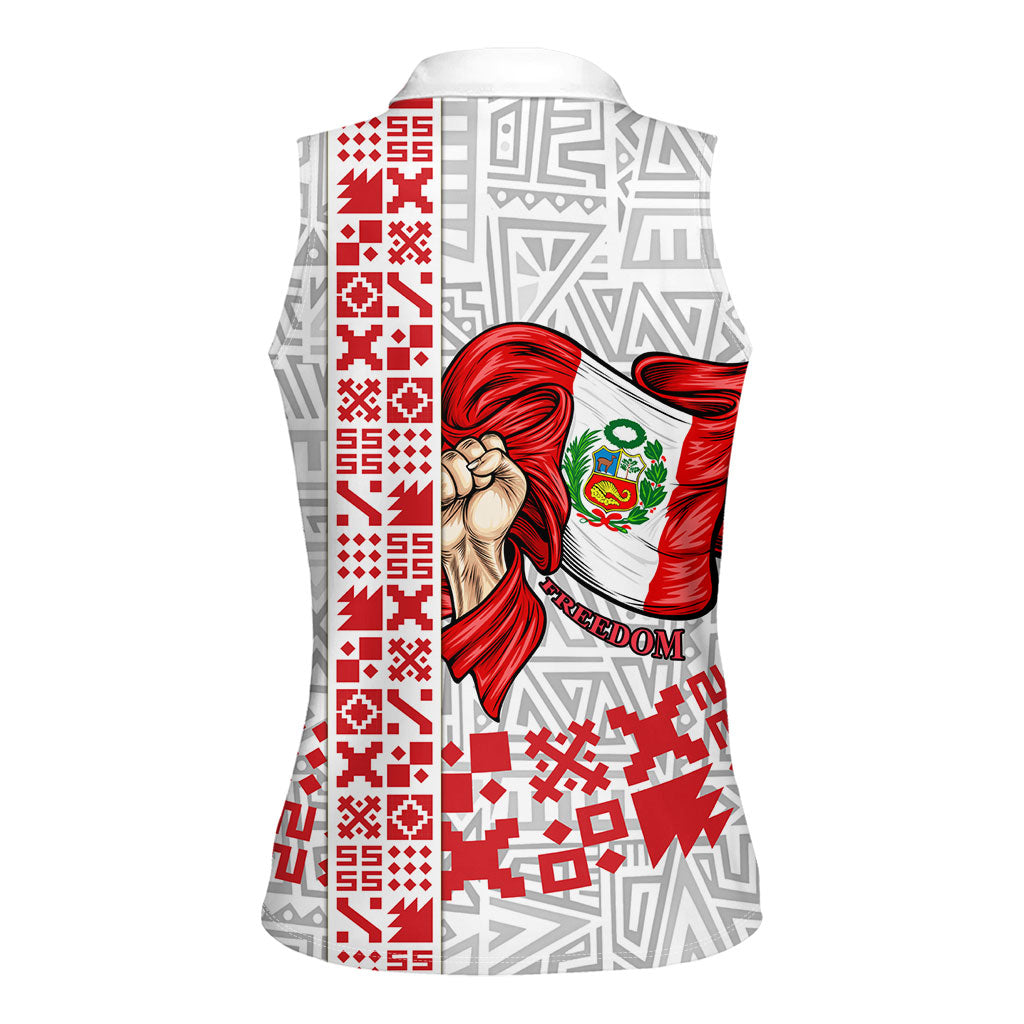 Peru Independence Day Women Sleeveless Polo Shirt Peruvian Flag Coat of Arms Inca Pattern