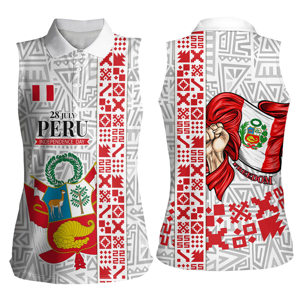Peru Independence Day Women Sleeveless Polo Shirt Peruvian Flag Coat of Arms Inca Pattern
