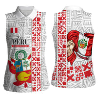 Peru Independence Day Women Sleeveless Polo Shirt Peruvian Flag Coat of Arms Inca Pattern