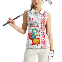 Peru Independence Day Women Sleeveless Polo Shirt Peruvian Flag Coat of Arms Inca Pattern
