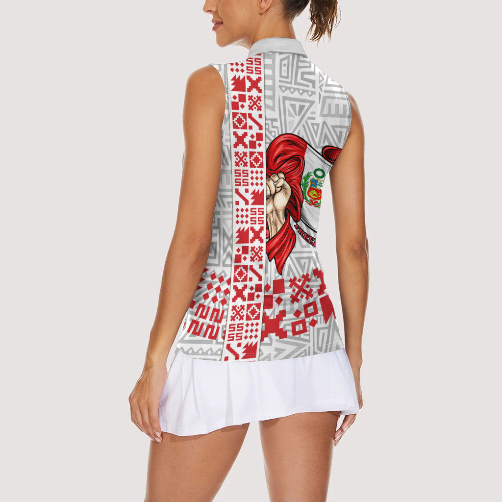 Peru Independence Day Women Sleeveless Polo Shirt Peruvian Flag Coat of Arms Inca Pattern