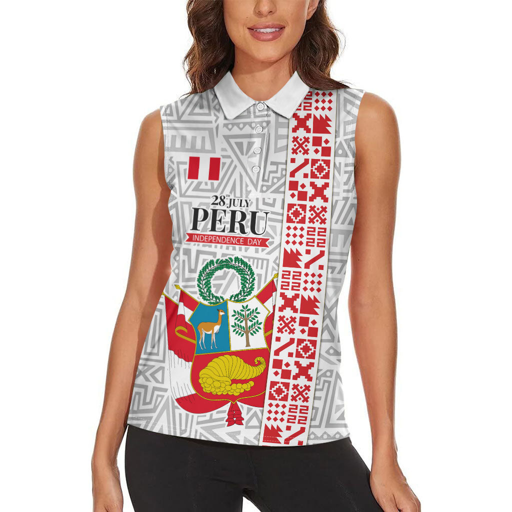 Peru Independence Day Women Sleeveless Polo Shirt Peruvian Flag Coat of Arms Inca Pattern