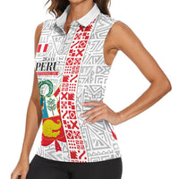 Peru Independence Day Women Sleeveless Polo Shirt Peruvian Flag Coat of Arms Inca Pattern