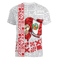 Peru Independence Day Women V-Neck T-Shirt Peruvian Flag Coat of Arms Inca Pattern